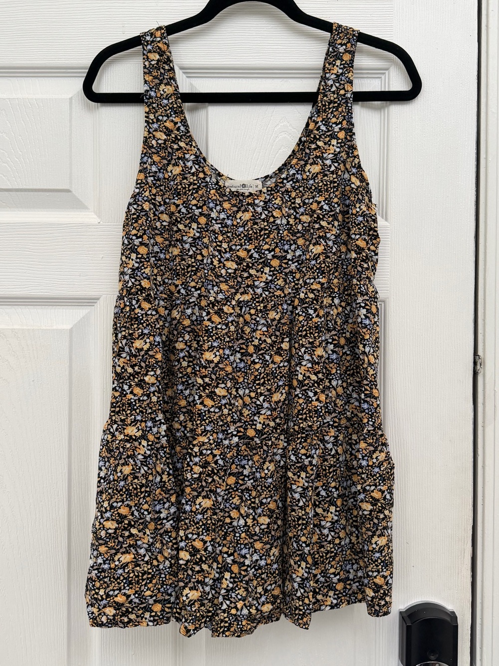 NATURAL LIFE Black Floral Tank Dress with Yellow and Light Blue Flowers